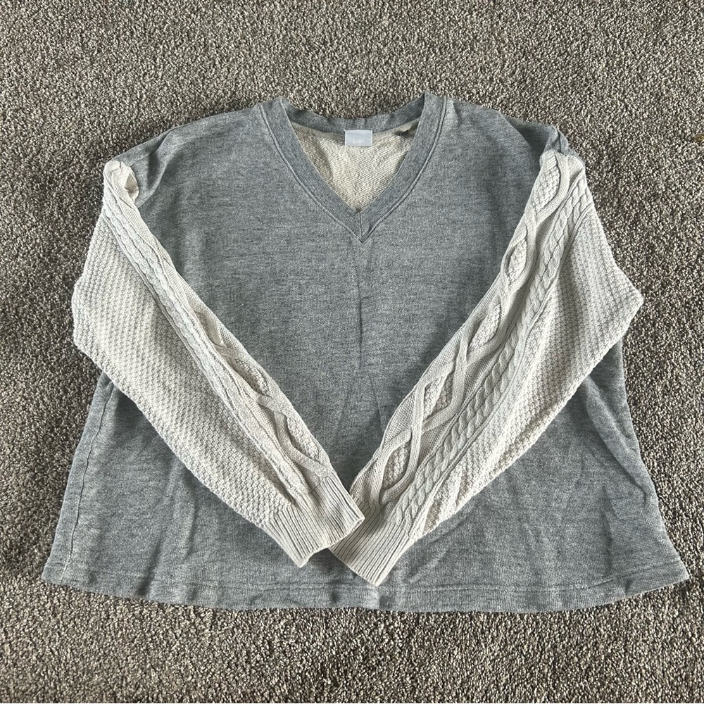 [CAbi]  V-Neck Sweater w Cable Knit Sleeves - Picture 2 of 7
